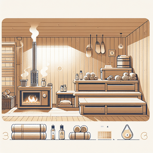cozy, clean home sauna with towels and essential oils