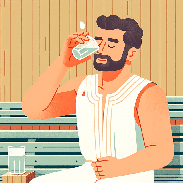 person drinking water after a sauna session
