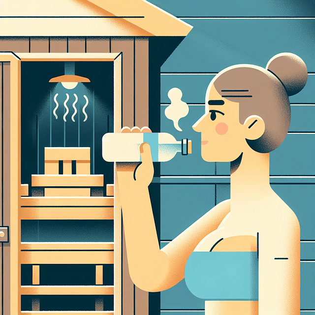 person drinking water before entering a sauna