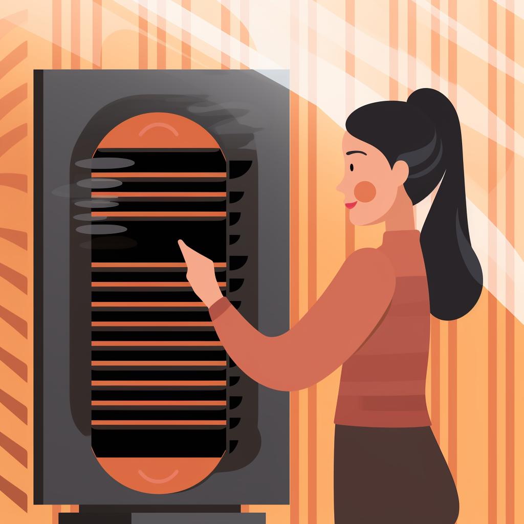 Close-up of a person inspecting a sauna heater