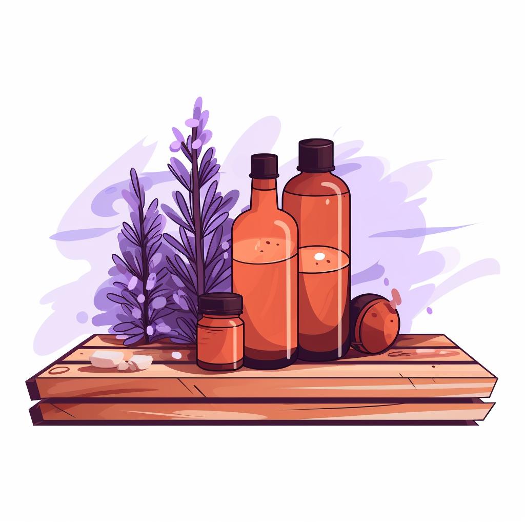 Essential oils next to a sauna