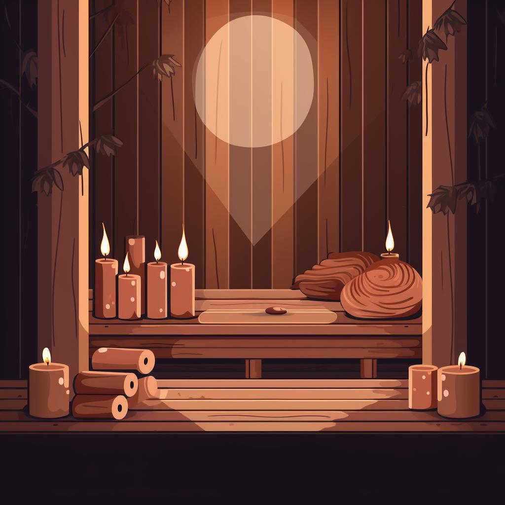 Dimly lit sauna with candles