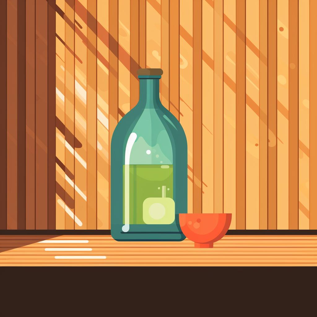 Bottle of water inside a sauna