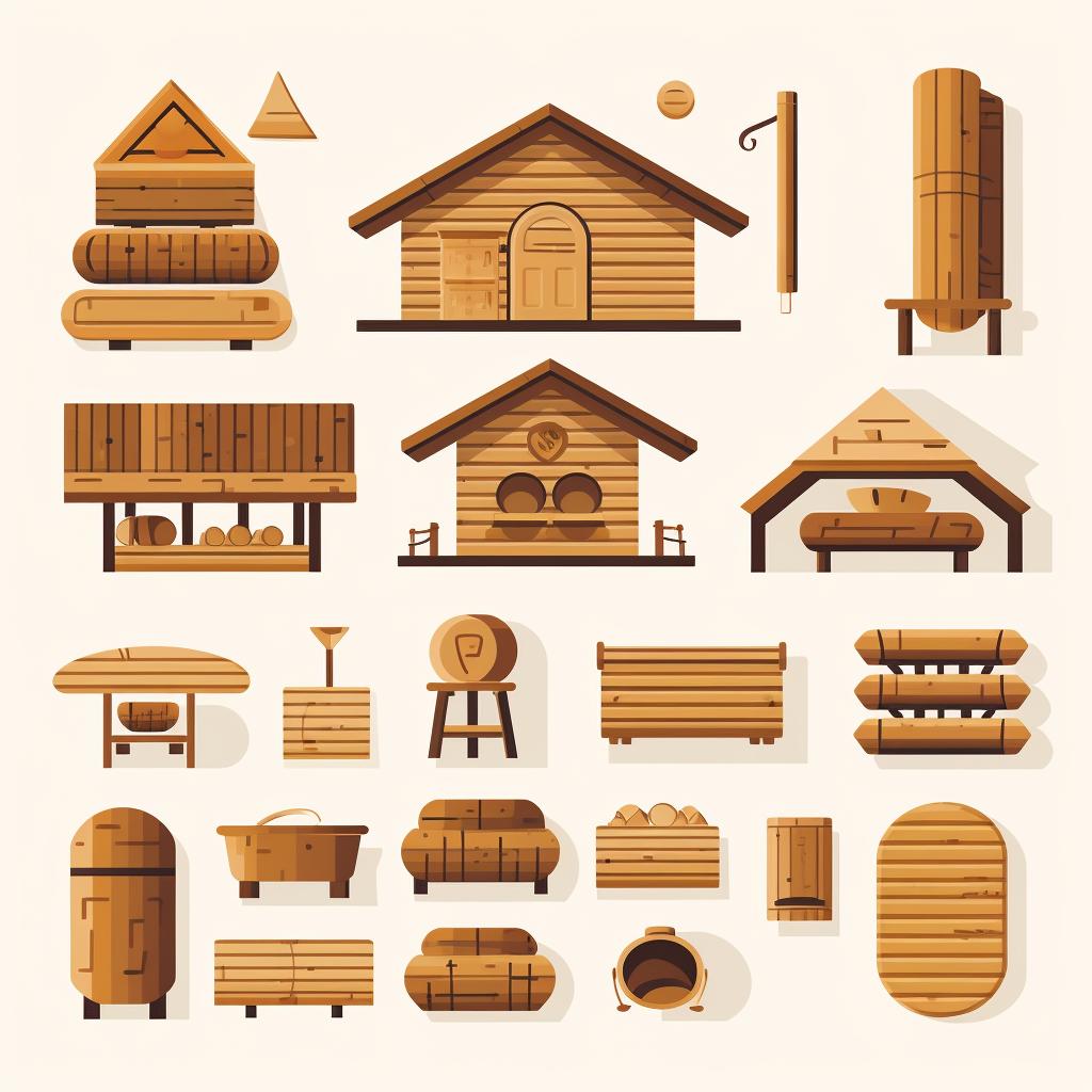 A collection of sauna building materials