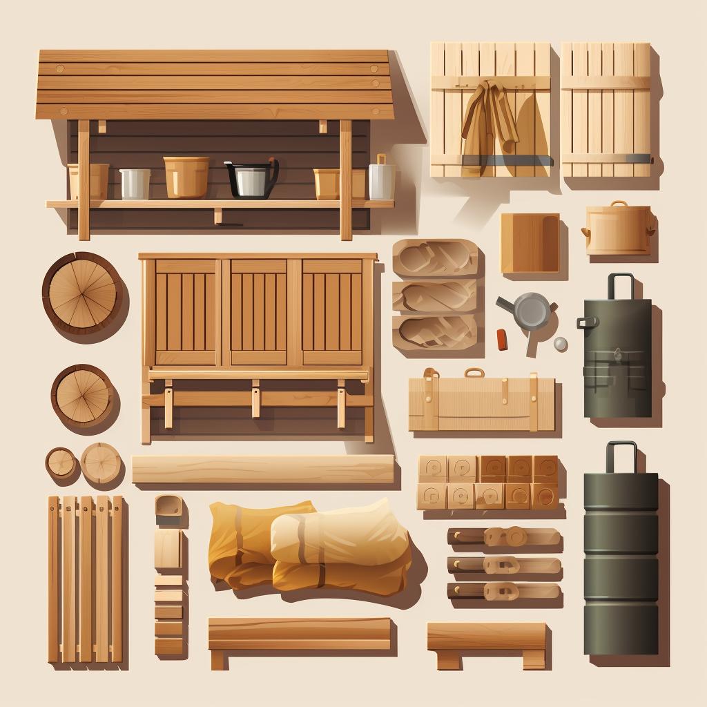 Unpacked sauna kit with all parts laid out