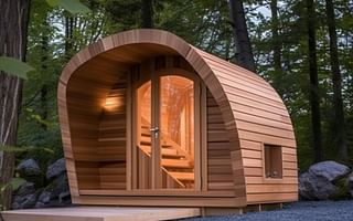 What are some creative design ideas to integrate an outdoor sauna into the landscape?